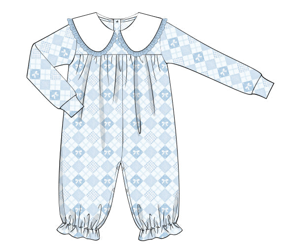PREORDER 57: WINTER - Winter Girls Only - Blue Bows Patchwork Girl Longall