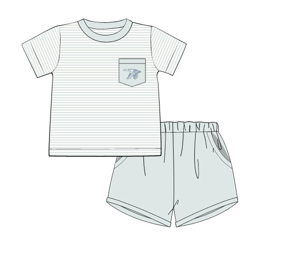 PREORDER 49: SUMMER PT 2 - Summer 2 Boys Only - Sage Embroidered Mallard Boy Shortie Set