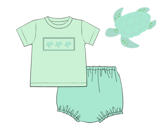 PREORDER 48: SUMMER 1 - Seaside Turtles Boy Diaper Set