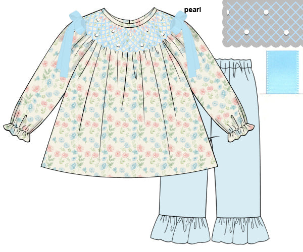 PREORDER 59: TTS - TTS Girls Only - Pearls in Bloom Girl Pant Set