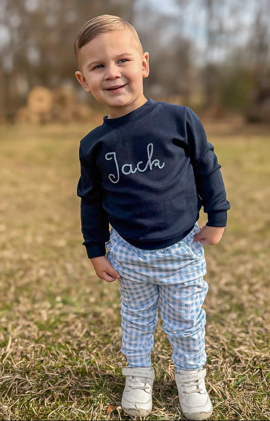 PREORDER 58: WINTER RERUNS - Chainstitch Blue Gingham Boy Jogger Set