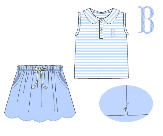 PREORDER 49: SUMMER PT 2 - Preppy Polo Basics Girl Skort Set - Blue