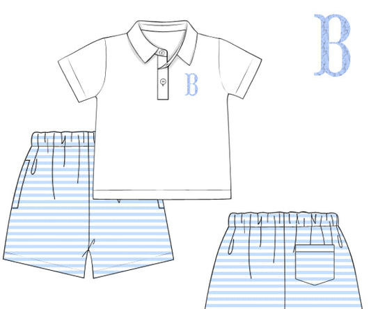 PREORDER 49: SUMMER PT 2 - Preppy Polo Basics Boy Short Set - Blue/White