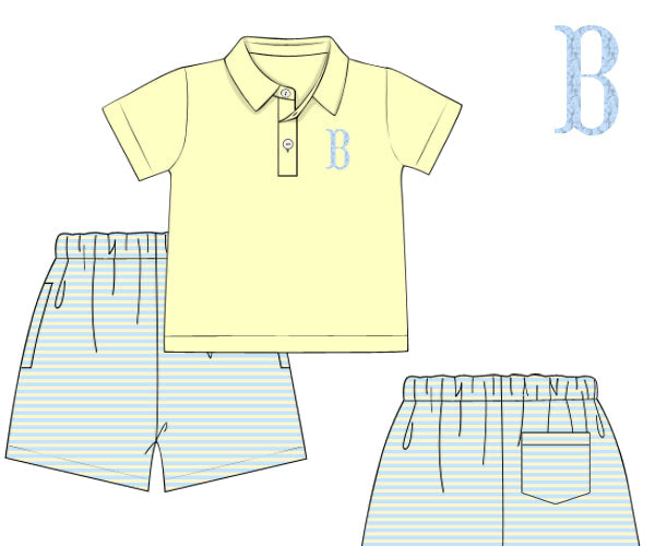 PREORDER 49: SUMMER PT 2 - Preppy Polo Basics Boy Short Set - Yellow/Blue