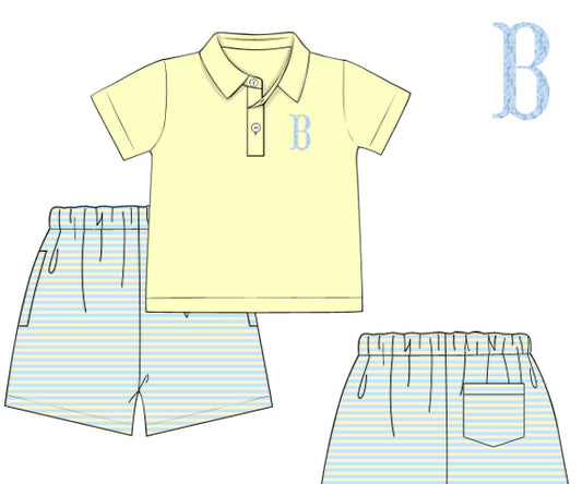 PREORDER 49: SUMMER PT 2 - Preppy Polo Basics Boy Short Set - Yellow/Blue
