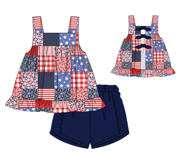 PREORDER 48: SUMMER 1 - Patriotic Patchwork Girl Shortie Set
