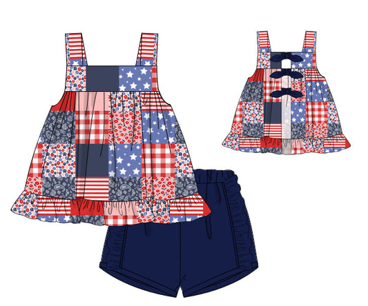 PREORDER 48: SUMMER 1 - Patriotic Patchwork Girl Shortie Set