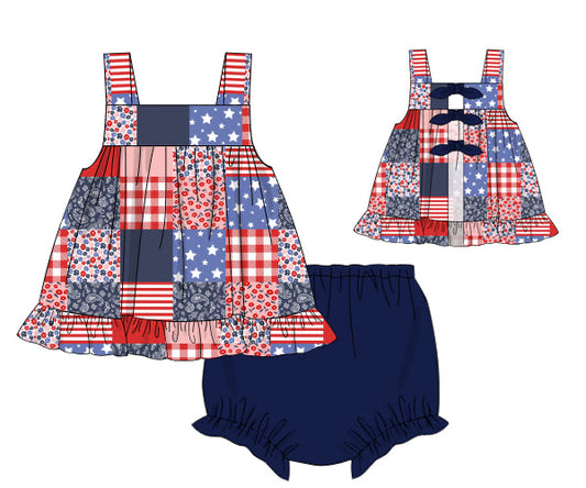 PREORDER 48: SUMMER 1 - Patriotic Patchwork Girl Diaper Set
