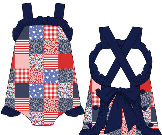 PREORDER 48: SUMMER 1 - Patriotic Patchwork Girl Sunsuit