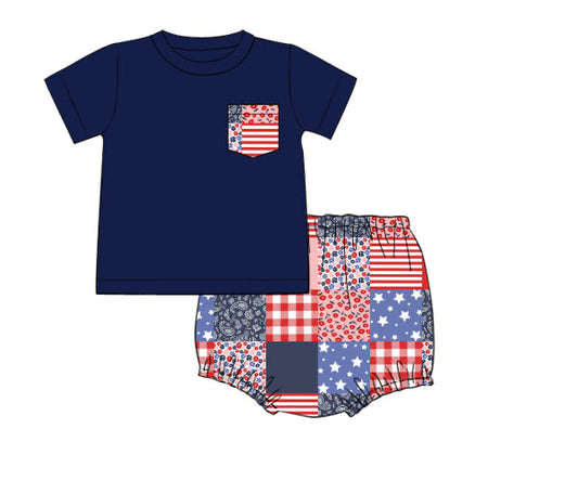 PREORDER 48: SUMMER 1 - Patriotic Patchwork Boy Diaper Set