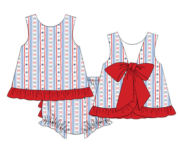 PREORDER 48: SUMMER 1 - Liberty Stars & Bows Girl Diaper Set