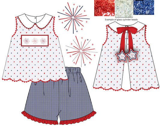 PREORDER 62: SUMMER PT 1 - Smocked Fireworks Girl Short Set