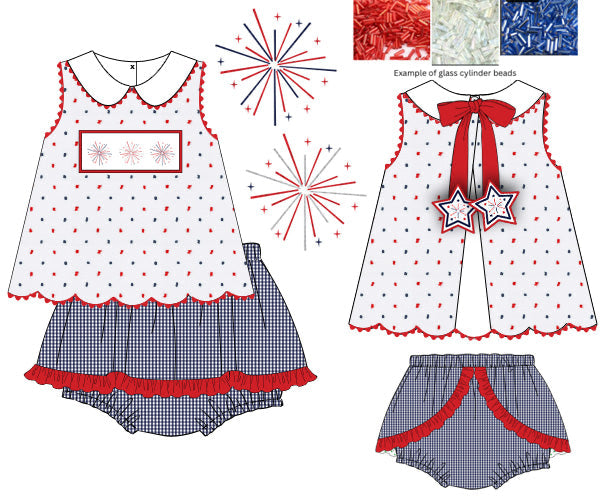 PREORDER 62: SUMMER PT 1 - Smocked Fireworks Girl Diaper Set