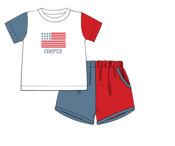PREORDER 62: SUMMER PT 1 - Boys Only - RWB Colorblock Flag Boy Shortie Set