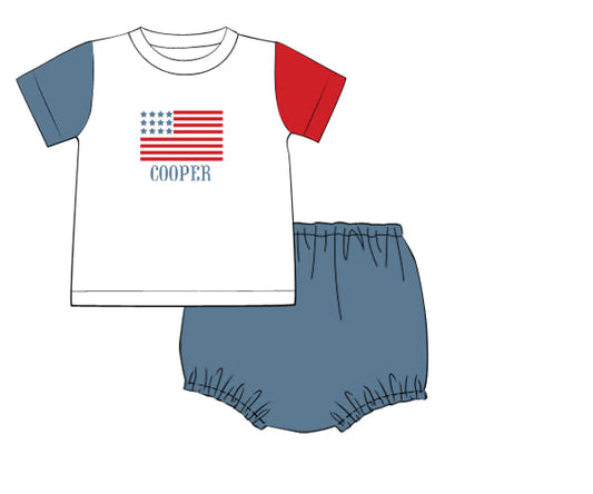 PREORDER 48: SUMMER 1 - American Flag Colorblock Boy Diaper Set