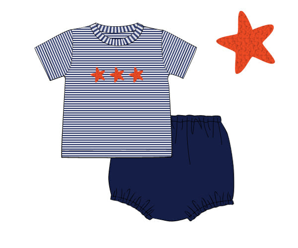 PREORDER 48: SUMMER 1 - Summer 1 Boys Only - French Knot Starfish Boy Diaper Set