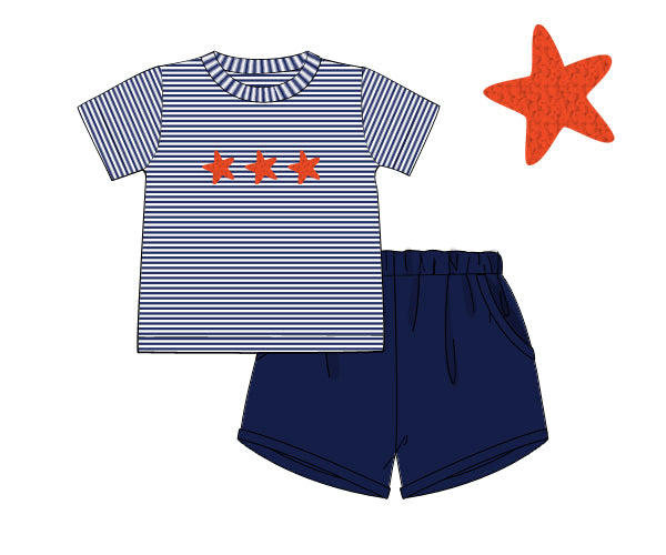 PREORDER 48: SUMMER 1 - Summer 1 Boys Only - French Knot Starfish Boy Shortie Set