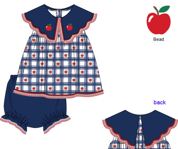 PREORDER 63: SUMMER PT 2 - Navy Plaid Apples Girl Diaper Set