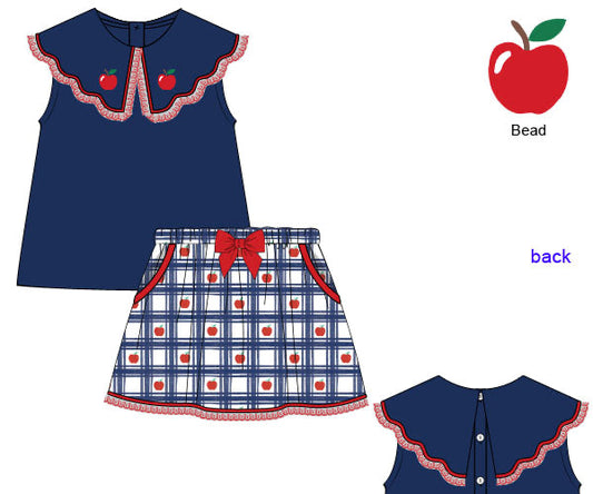 PREORDER 63: SUMMER PT 2 - Navy Plaid Apples Girl Skort Set