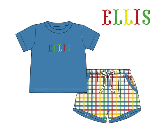 PREORDER 63: SUMMER PT 2 - Primary Plaid Basics Boy Shortie Set