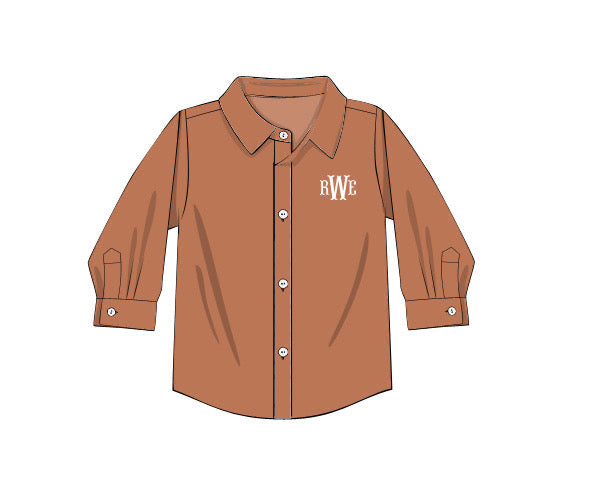 RTS - Rust Family Floral Boy Button Down - NO MONOGRAM