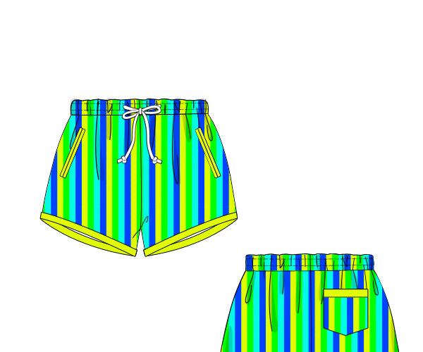 PREORDER 60: SPRING PT 1 - Bright Stripes Swim Boy Shortie Trunks