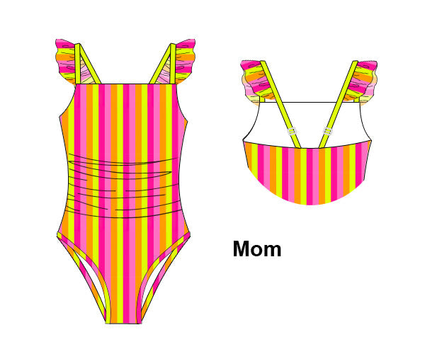 PREORDER 60: SPRING PT 1 - Bright Stripes Swim Mom 1pc