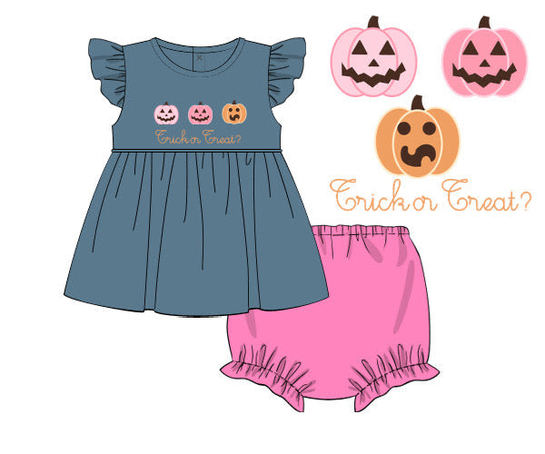PREORDER 53: PUMPKINS & HALLOWEEN - French Knot Trick or Treat Girl Diaper Set