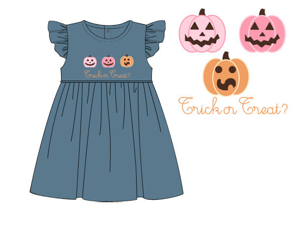 RTS - PUMPKINS & HALLOWEEN - French Knot Trick or Treat Girl Dress