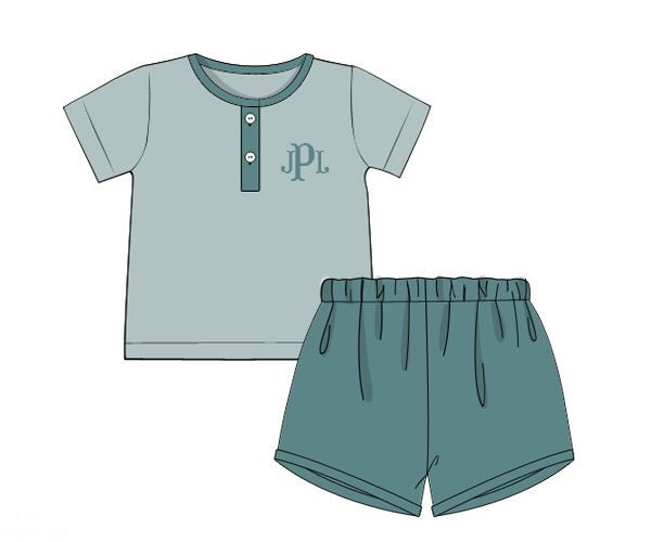 RTS - Retro Family Floral Boy Shortie Set - NO MONOGRAM