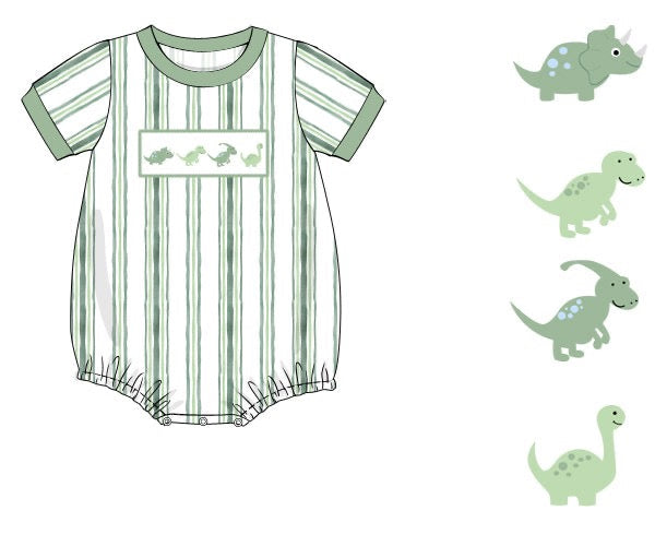 PREORDER 49: SUMMER PT 2 - Summer 2 Boys Only - Smocked Sage Dinos Boy Bubble
