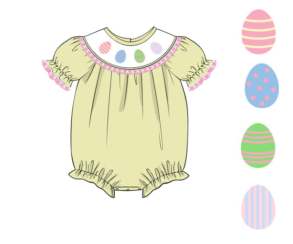 PREORDER 60: SPRING PT 1 - Spring 1 Girls Only - Beaded Swiss Dot Eggs Girl Bubble