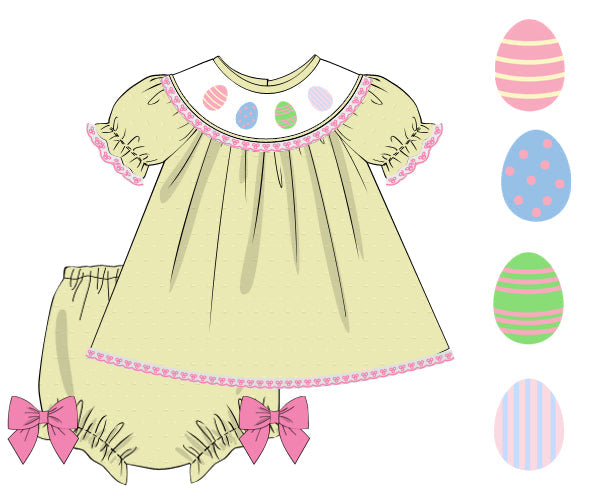 PREORDER 60: SPRING PT 1 - Spring 1 Girls Only - Beaded Swiss Dot Eggs Girl Diaper Set