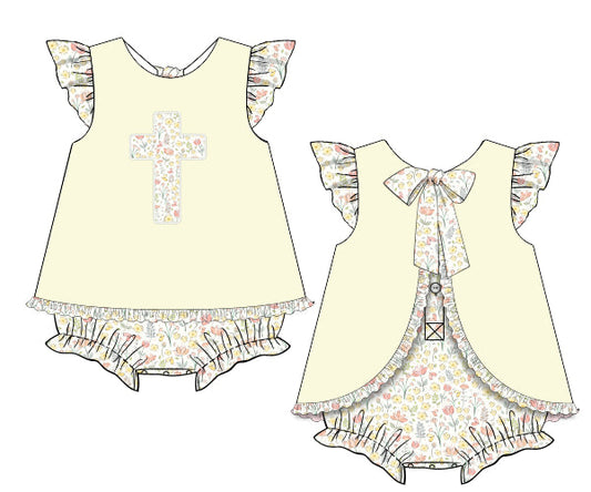 PREORDER 60: SPRING PT 1 - Applique Floral & Plaid Cross Girl Skirted Bubble