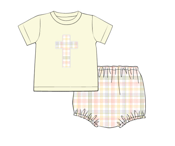 PREORDER 60: SPRING PT 1 - Applique Floral & Plaid Cross Boy Diaper Set