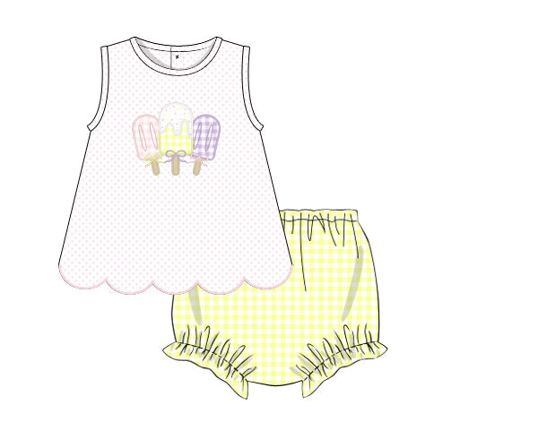 PREORDER 49: SUMMER PT 2 - Applique Popsicles Girl Diaper Set