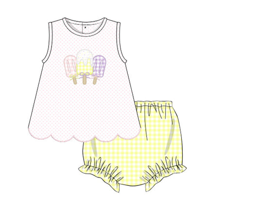 PREORDER 49: SUMMER PT 2 - Applique Popsicles Girl Diaper Set