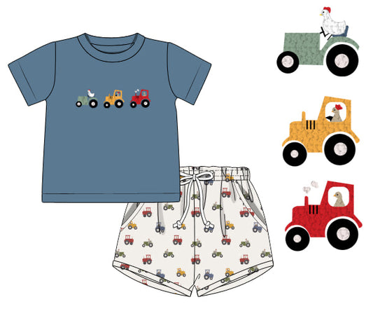 PREORDER 49: SUMMER PT 2 - Summer 2 Boys Only - Farm Animal Tractors Boy Shortie Set