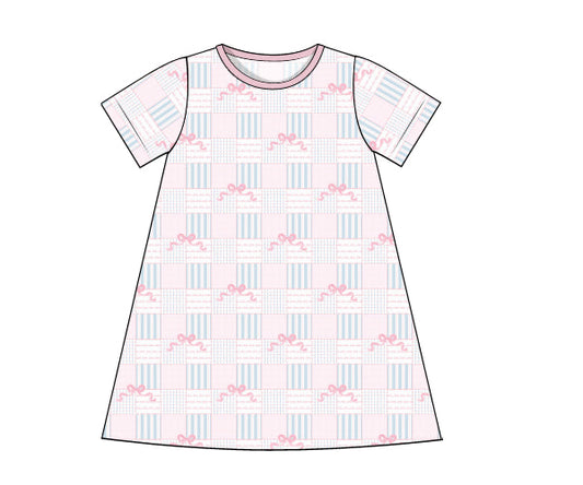 PREORDER 49: SUMMER PT 2 - Summer 2 Girls Only - Pink Bow Patchwork Girl Dress