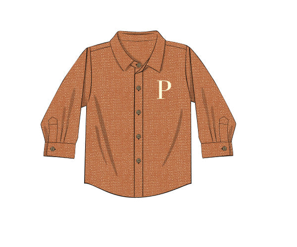 RTS - Autumn Linen & Bows Boy Button Down - NO MONOGRAM