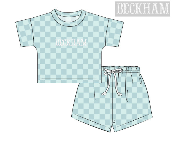PREORDER 50: RERUNS - French Knot Checkered Sets Shortie Set - Teal