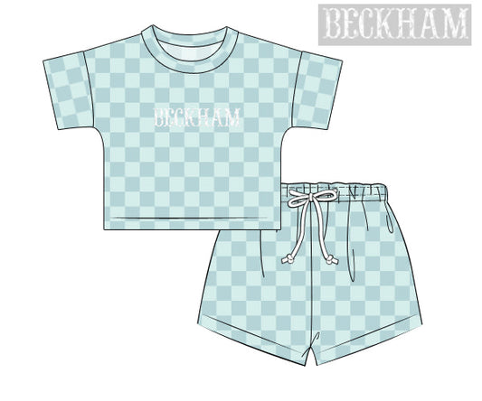 PREORDER 50: RERUNS - French Knot Checkered Sets Shortie Set - Teal