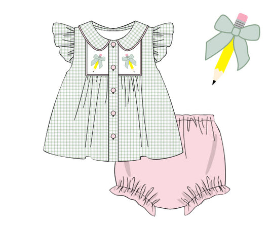 PREORDER 49: SUMMER PT 2 - BTS Girls Only - Smocked Sage Pencils Girl Diaper Set