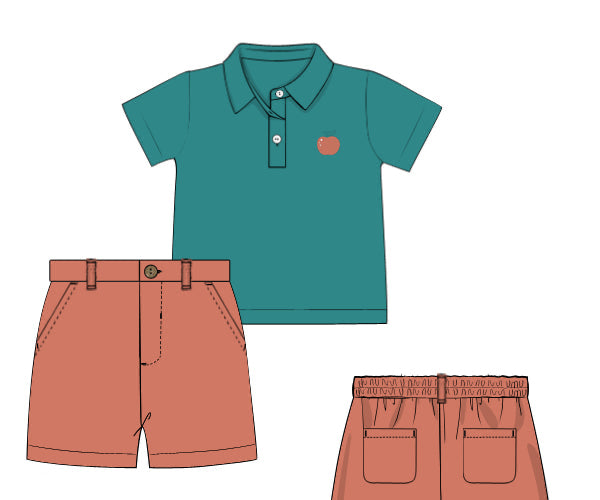 RTS - SUMMER PT 2 - Teal Apple Orchard Boy Polo Short Set