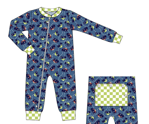 PREORDER 49: SUMMER PT 2 - Retro Monster Trucks Boy Loungewear Zippy