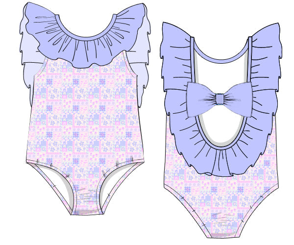 PREORDER 61: SPRING 2 - Spring Patchwork & Stripes Girl 1pc Swim