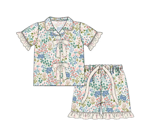 PREORDER 49: SUMMER PT 2 - Tea Room Floral & Bows Girl 2pc Loungewear