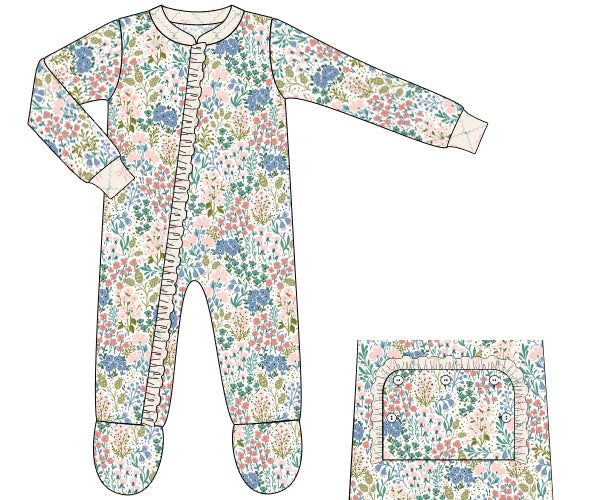 RTS - SUMMER PT 2 - Tea Room Floral & Bows Girl Loungewear Zippy