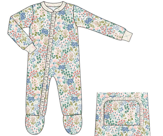 PREORDER 49: SUMMER PT 2 - Tea Room Floral & Bows Girl Loungewear Zippy