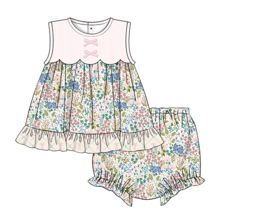 PREORDER 49: SUMMER PT 2 - Tea Room Floral & Bows Girl Diaper Set
